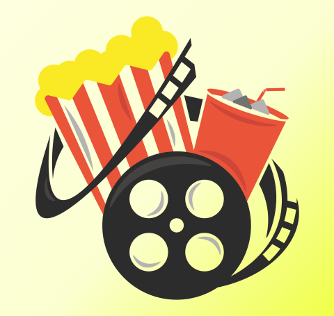 Popcorn, soda, and a film reel.