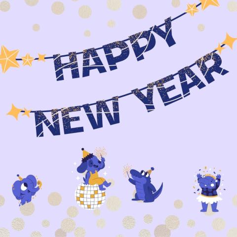 New Years Banner with celebrating animals