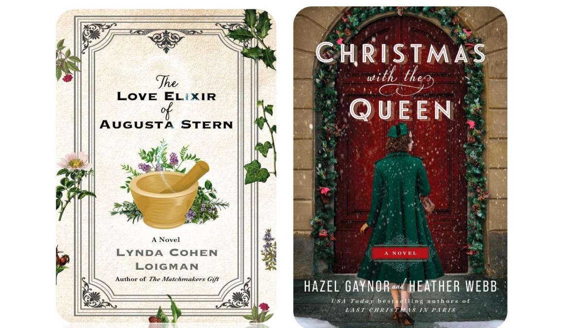 Book covers: The Love Elixir of Augusta Stern & Christmas with the Queen