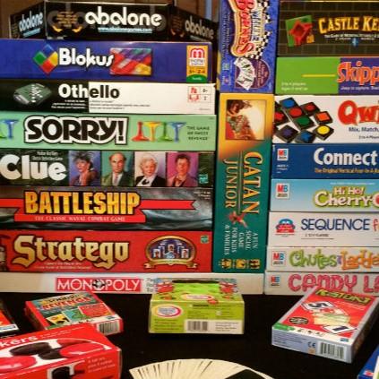 A stack of board games.