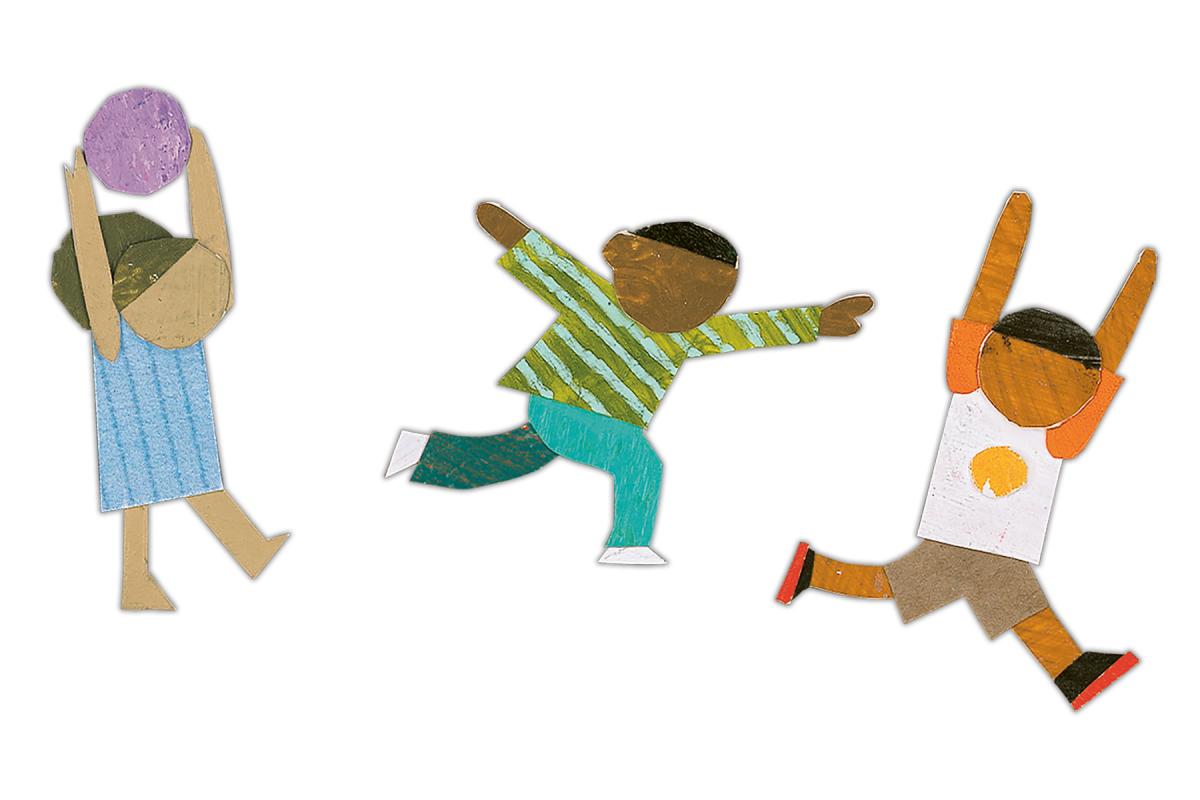 Children play dodgeball.